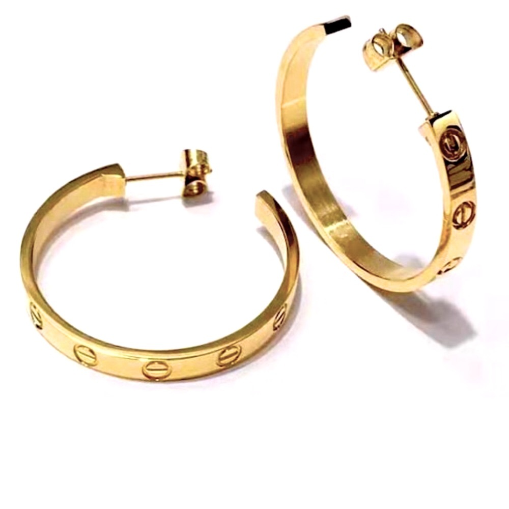 Gold Screw Motifs Large Hoop Earrings
